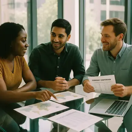 two men and woman discussing tax
