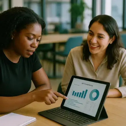 two ladies discussing vat