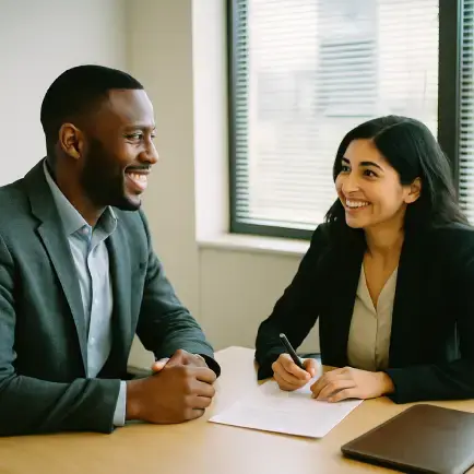 man and woman taking notes