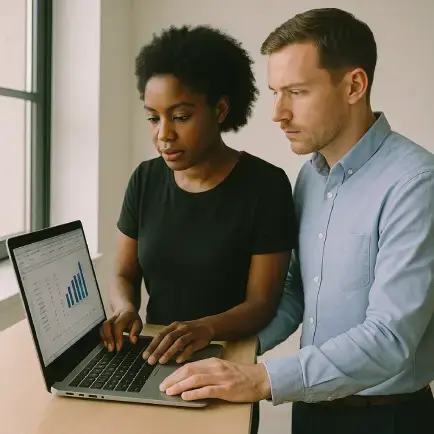 man and woman looking at chart